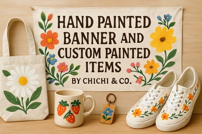 Hand painted banner and custom painted items by ChiChi & Co.