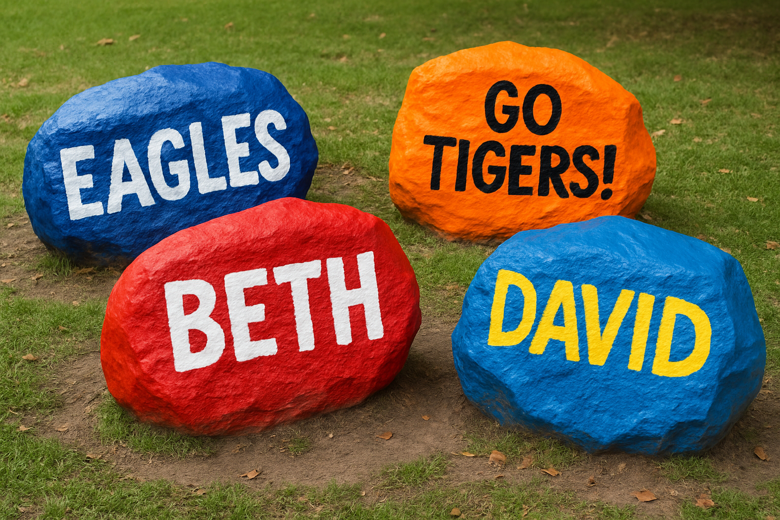 Personalized school spirit rocks in vibrant colors